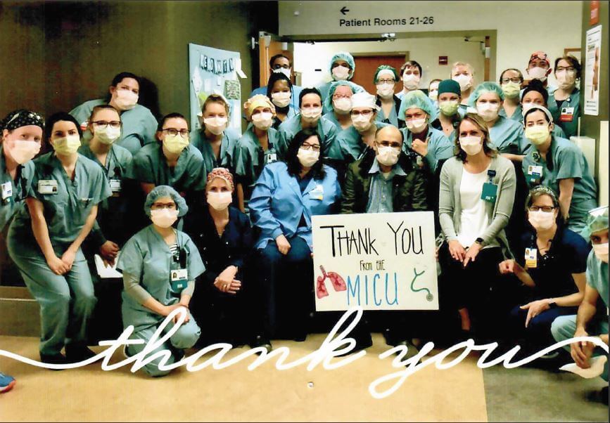 Photo of Front Line Workers with a Thank You sign to Davians - Covid health & safety procedures