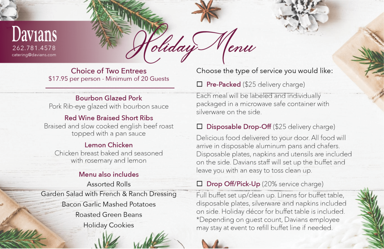 Davians Catering Holiday Menu